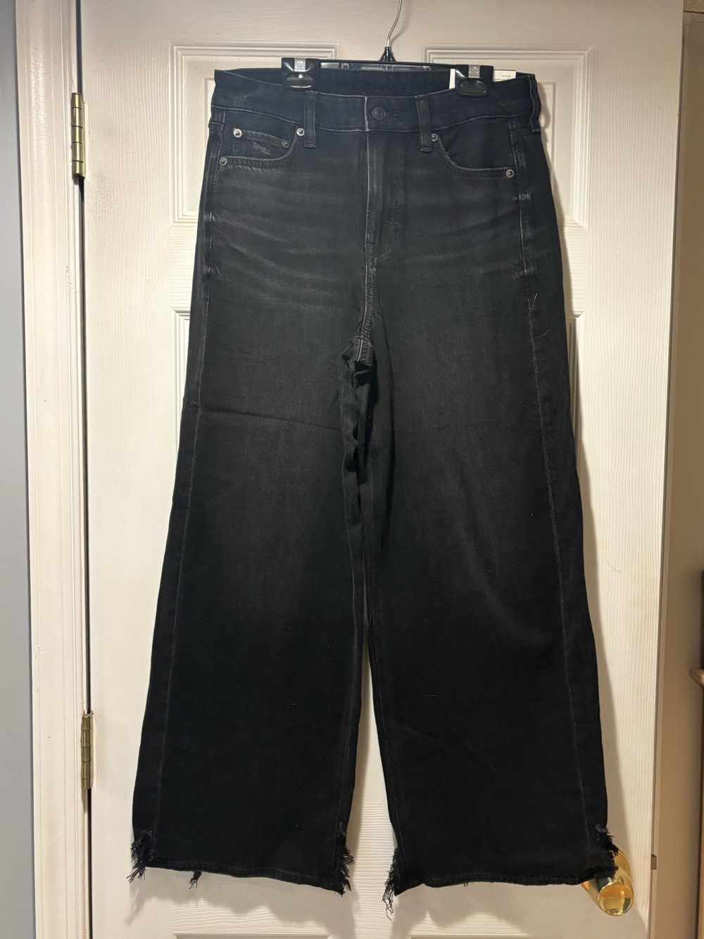 American Eagle Outfitters Black Wide-Leg Ankle High-Rise Jeans